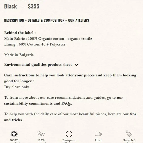 Sezane Clyde Coat Black - Size 10 - Picture 6 of 9